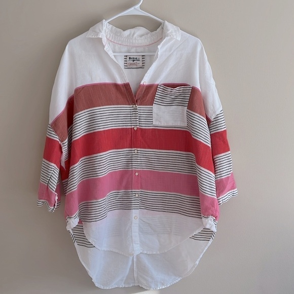 Holding Horses Anthropologie Monroe Striped Button Down Oversized Shirt - Picture 1 of 8